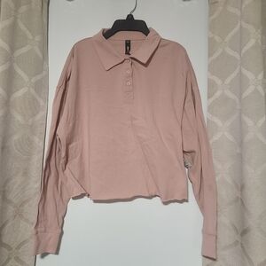 Design Lab Pink Longsleeve Crop Collar Shirt Womens Size Small